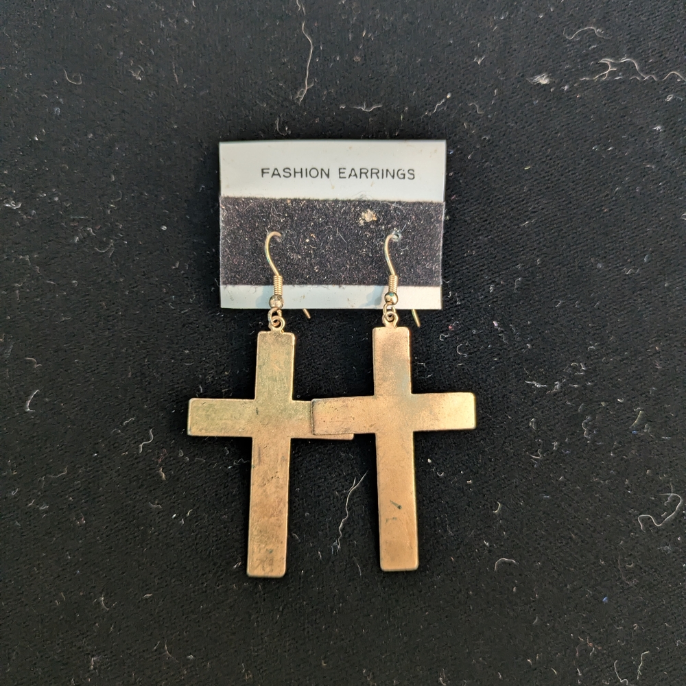 Vintage Gold Cross Dangle Earrings